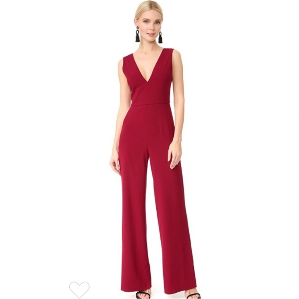Alice + Olivia Lina Double V Neck Jumpsuit in Red